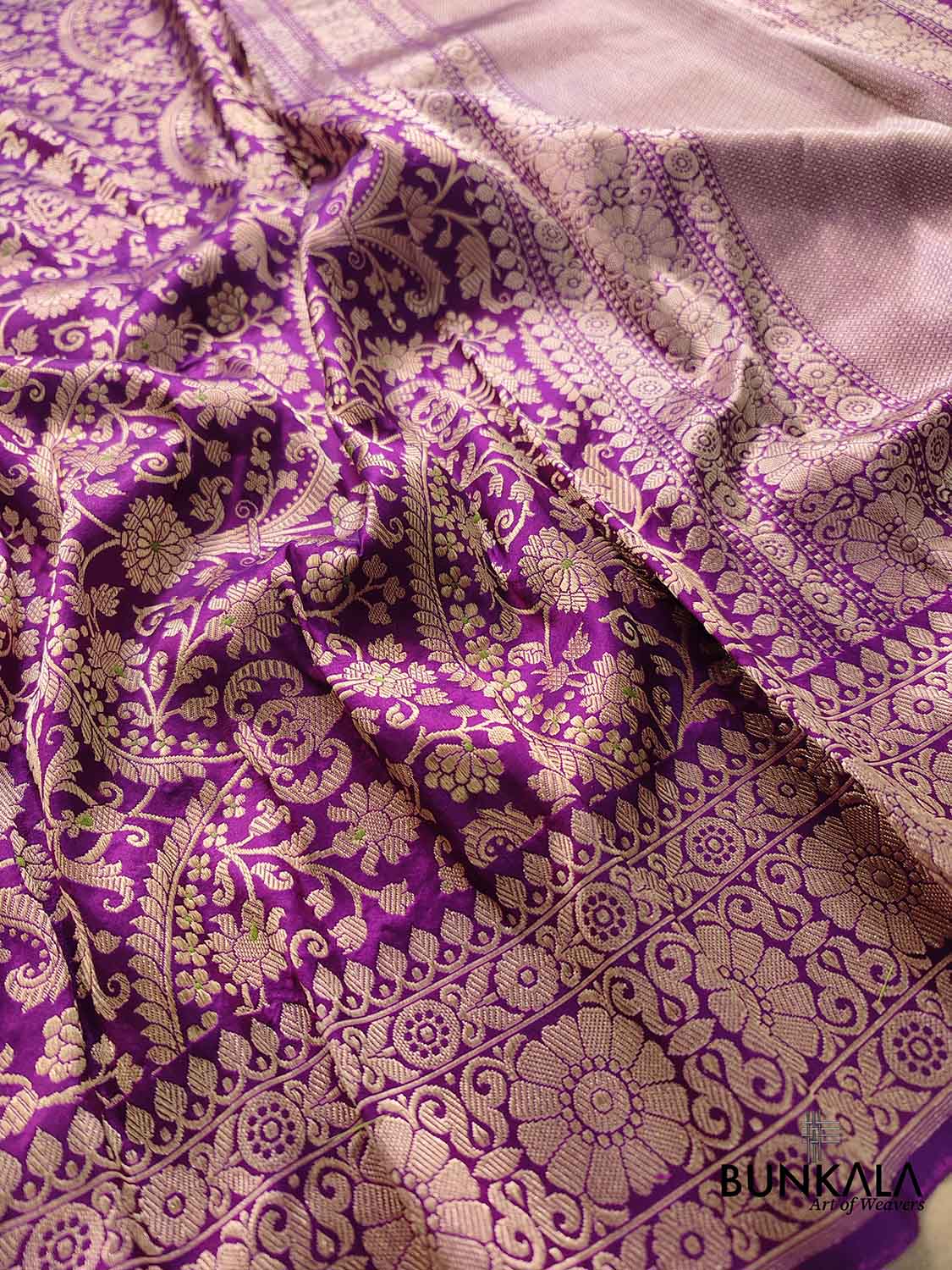 Indian Sari Fabric Magenta Brocade Silk Banaras Silk