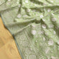 Green Banarasi Organza Silver Zari Work Floral Design Embroidery Saree