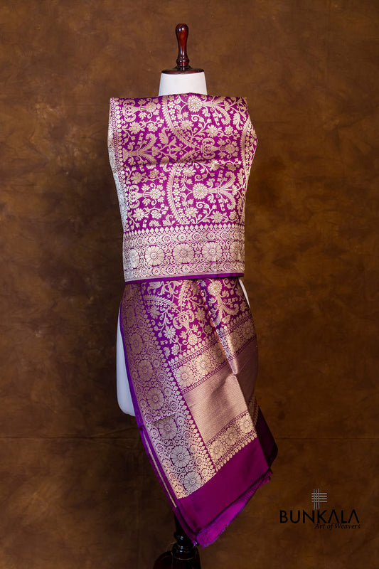 Purple Traditional Heritage Design Pure Katan Silk Handloom Meenakari Banarasi Dupatta