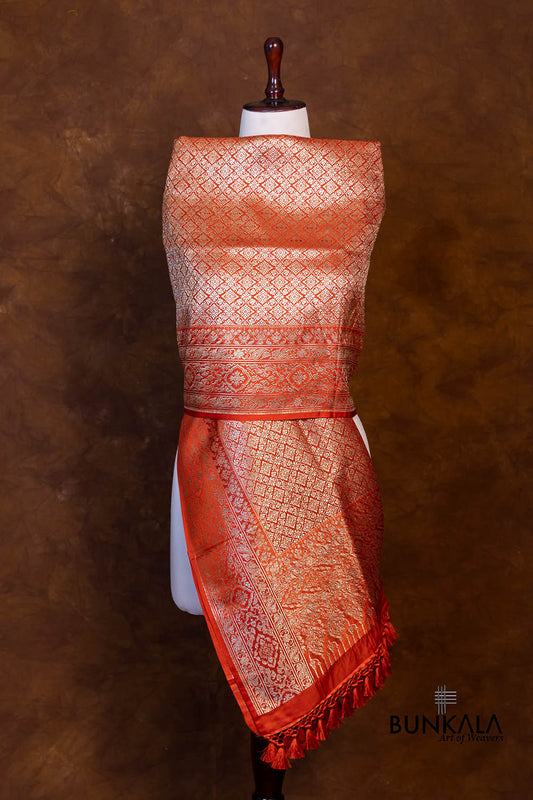 Burnt Orange Mashru Silk Brocade Weaved Big Border Banarasi Dupatta