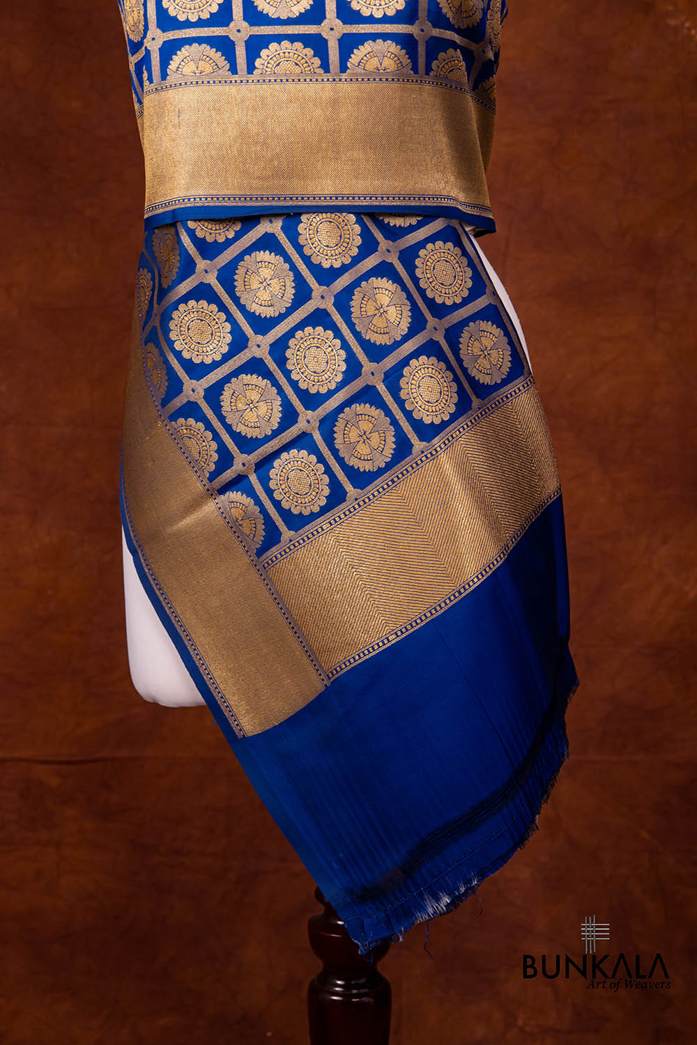 Blue Pure Katan Silk Handloom Geometric Checks Design Banarasi Dupatta