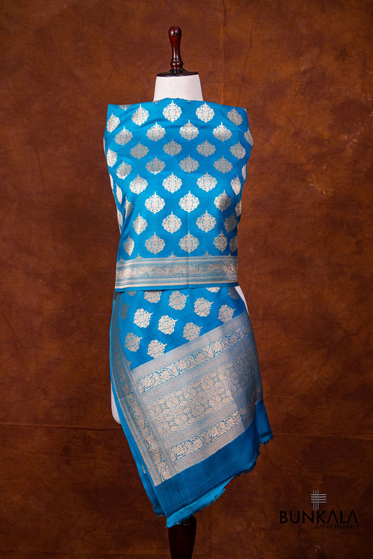 Blue Pure Katan Silk Handloom Allover Buti Banarasi Dupatta