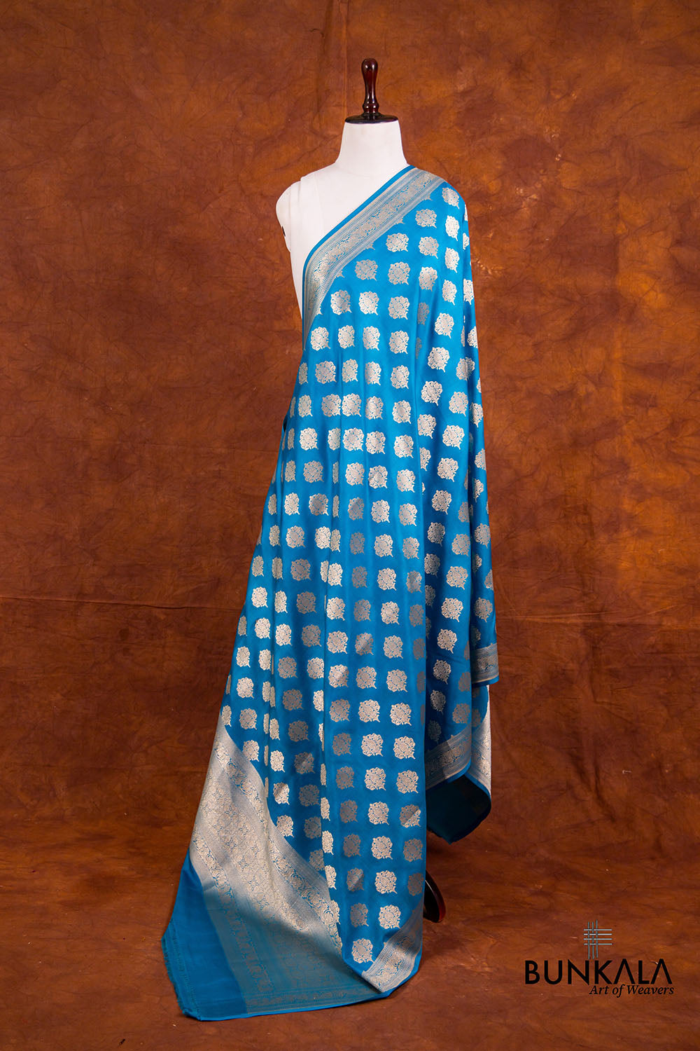 Blue Pure Katan Silk Handloom Allover Buti Banarasi Dupatta