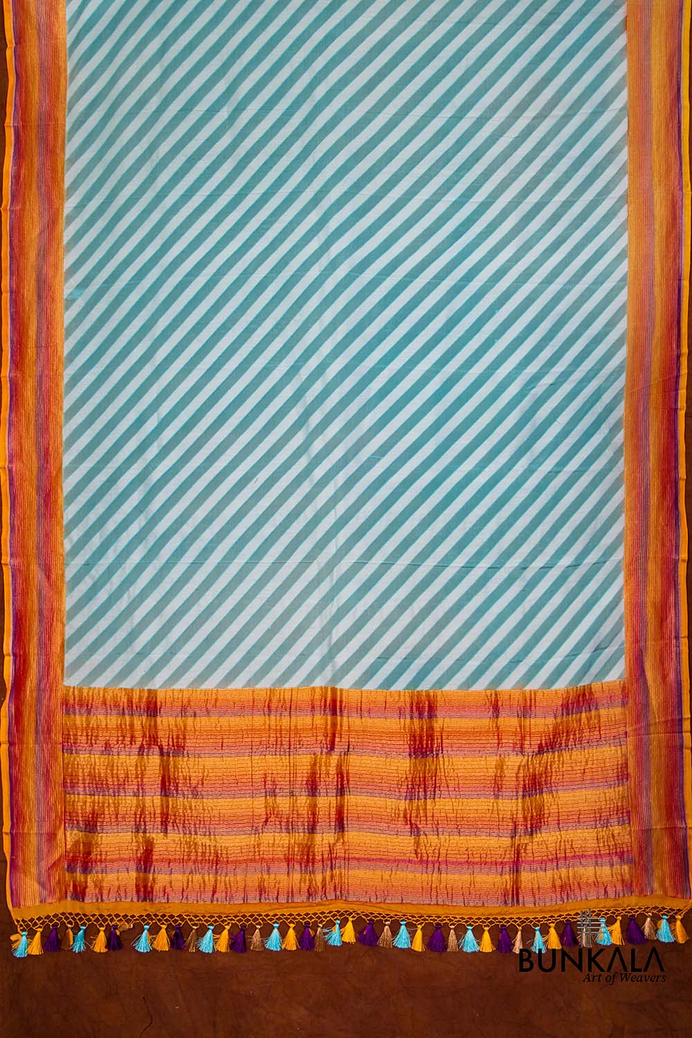 Sky Blue and White Pure Georgette Hand Brush Dye Stripe Design Banarasi Dupatta