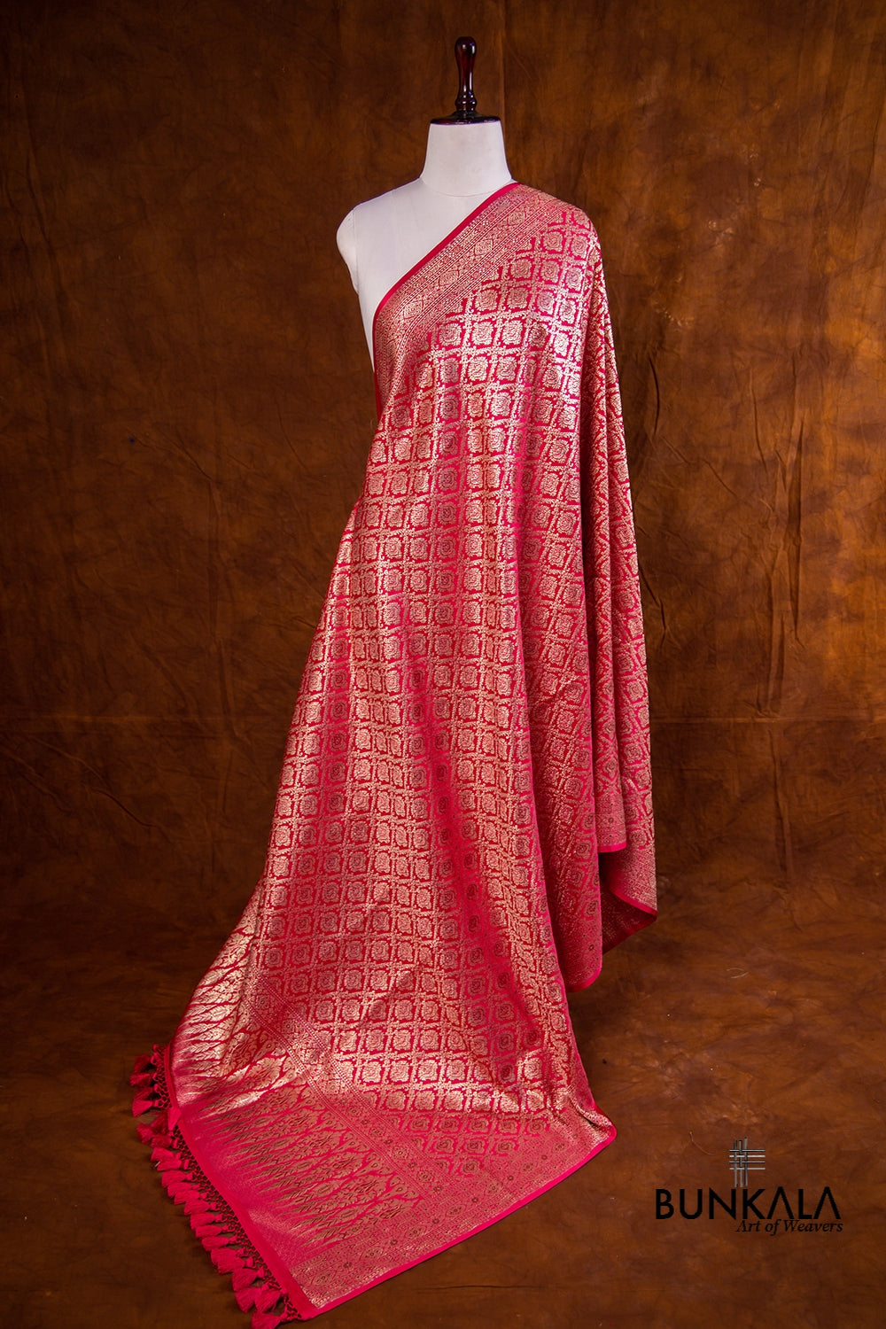 Reddish Pink Mashru Silk Brocade Weaved Banarasi Dupatta