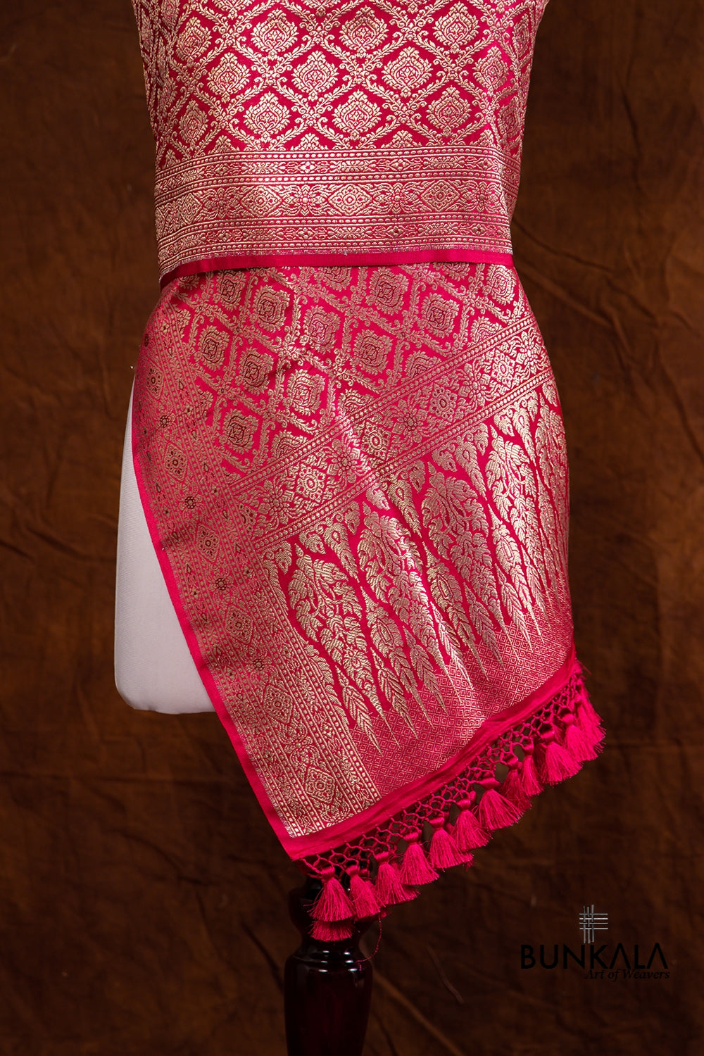 Reddish Pink Mashru Silk Brocade Weaved Banarasi Dupatta