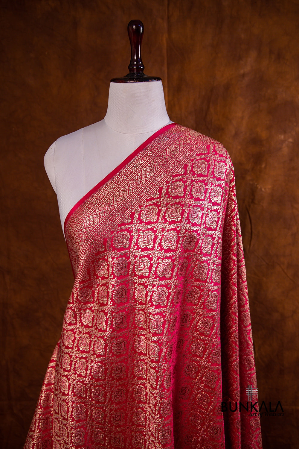 Reddish Pink Mashru Silk Brocade Weaved Banarasi Dupatta