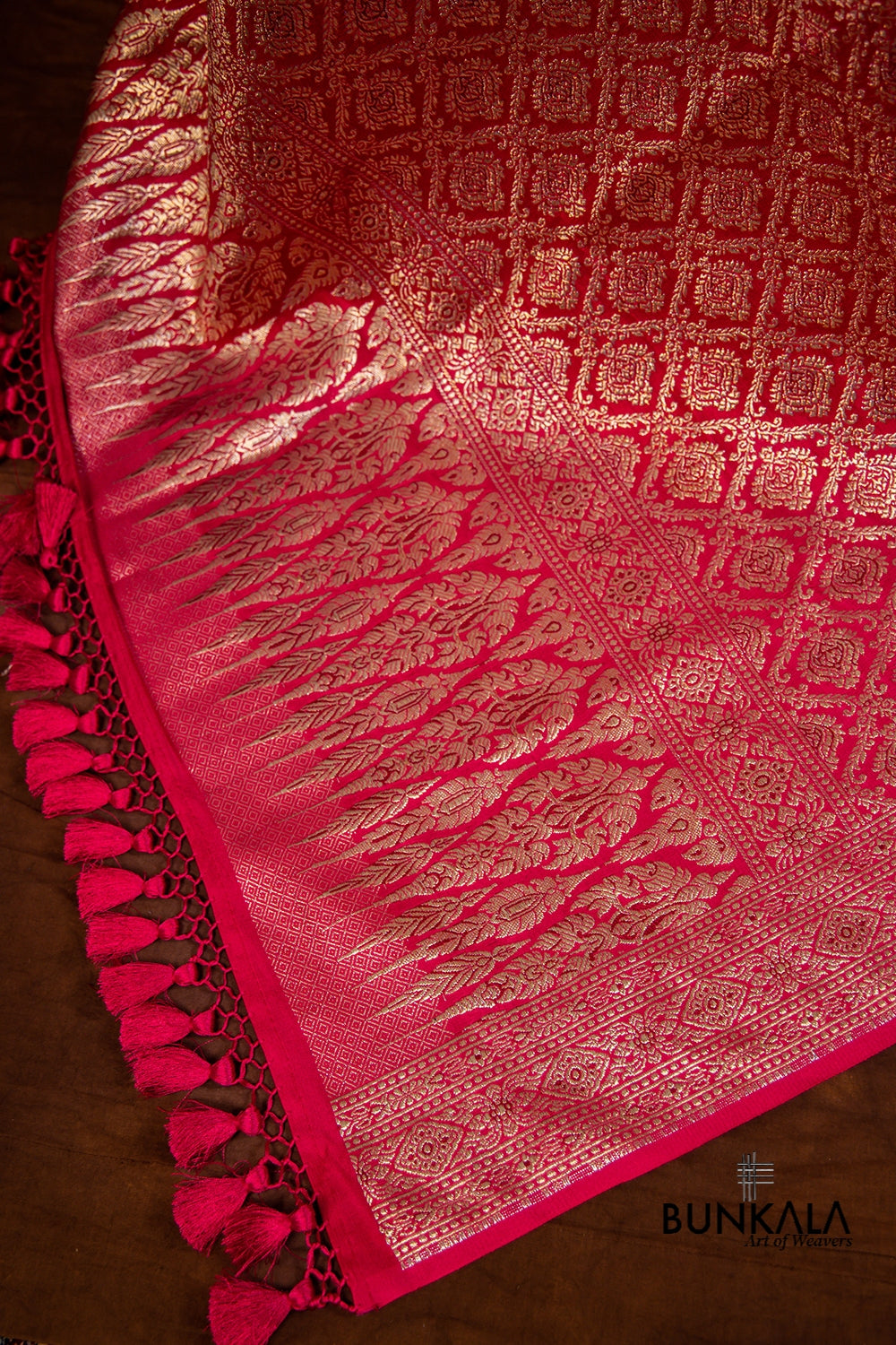 Reddish Pink Mashru Silk Brocade Weaved Banarasi Dupatta