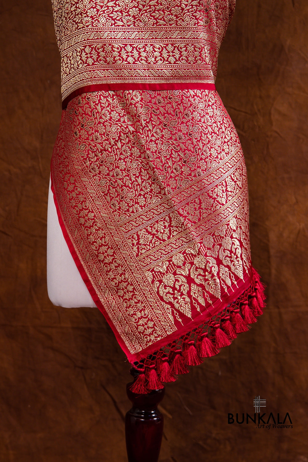 Maroon Mashru Silk Brocade Weaved Banarasi Dupatta