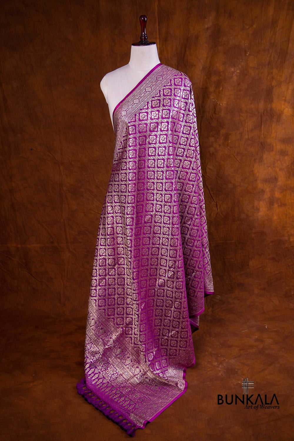 Purple Mashru Silk Brocade Weaved Banarasi Dupatta