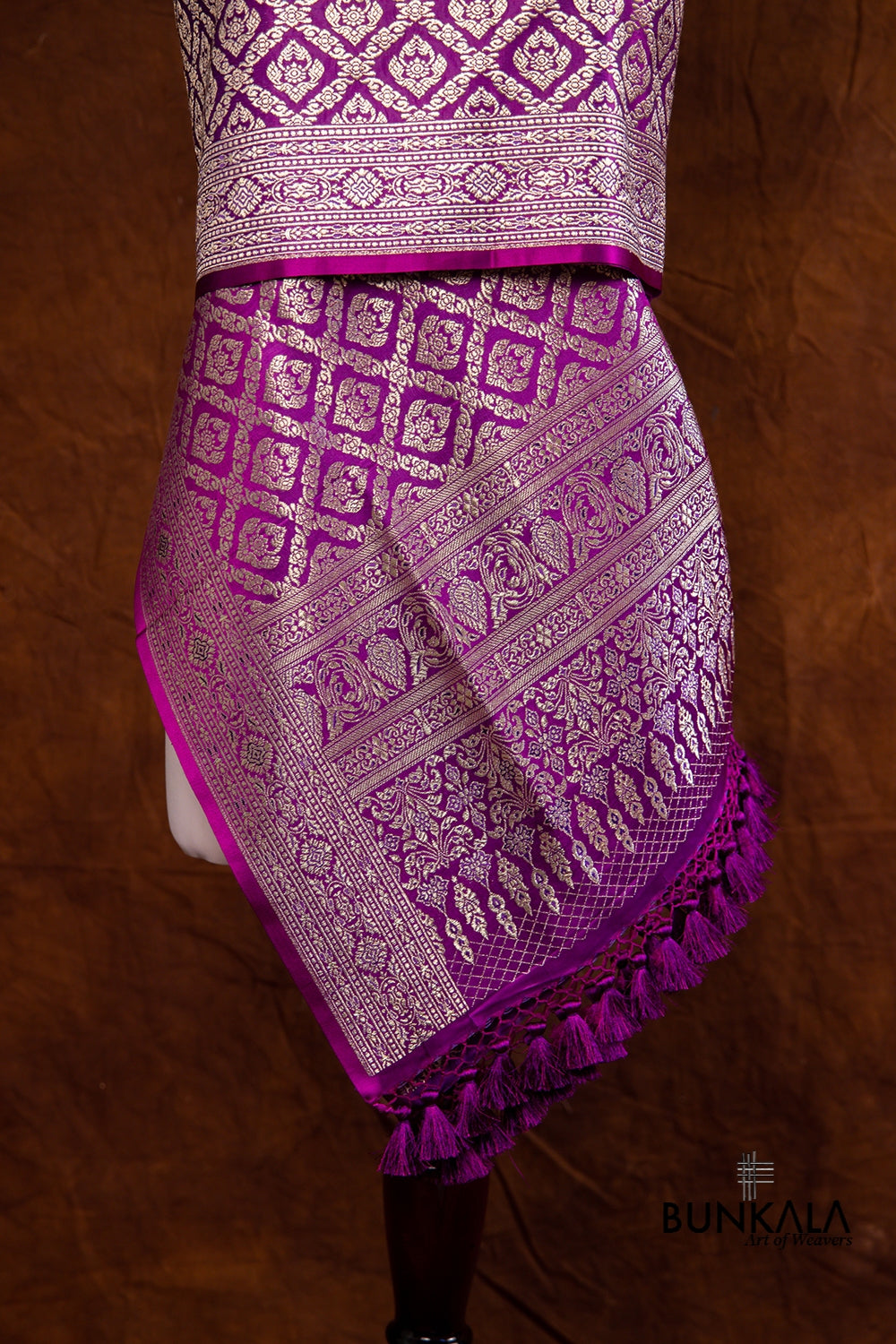 Purple Mashru Silk Brocade Weaved Banarasi Dupatta