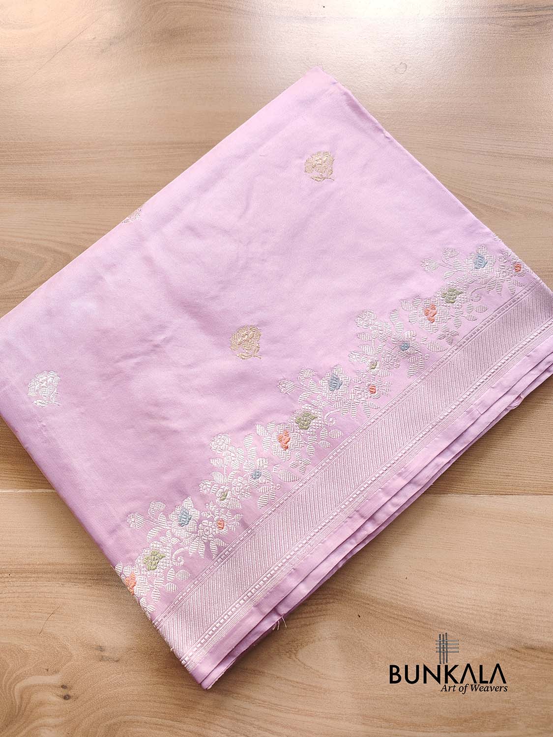 Lavender Pure Katan Silk Double Tana Kadwa Handweaved Silver Zari Meenakari Banarasi Saree