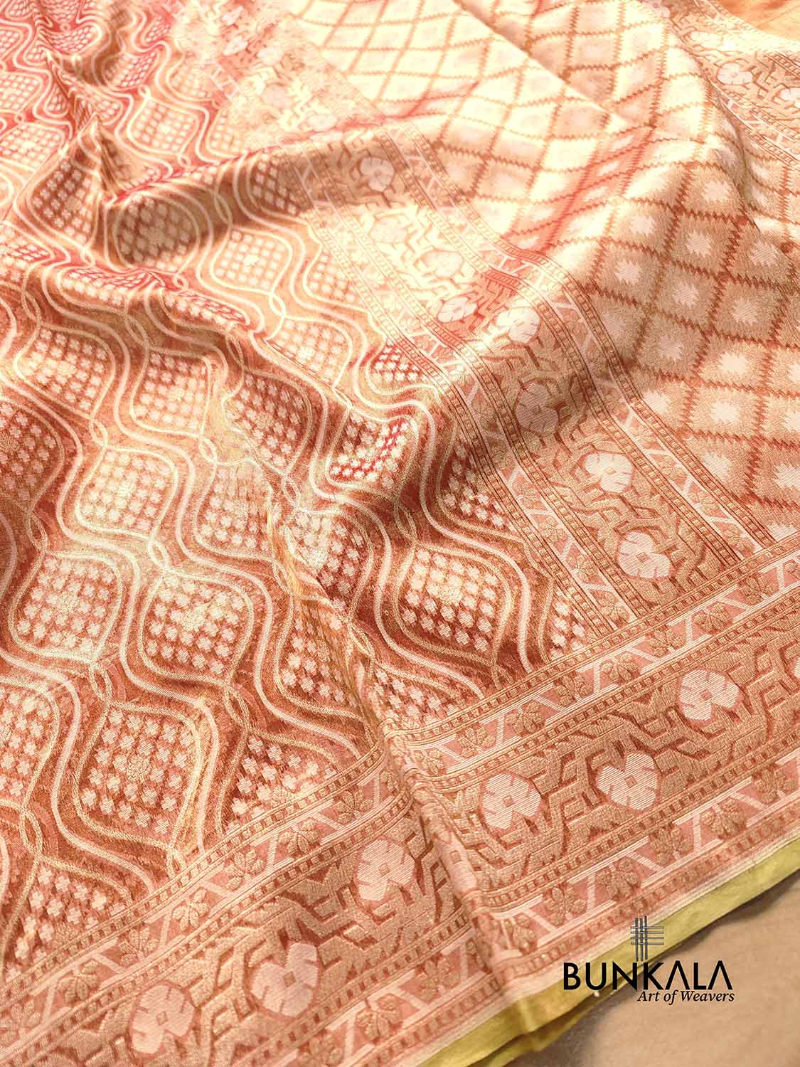 Red Pure Soft Tissue Jaal Heritage Design Handloom Banarasi Saree
