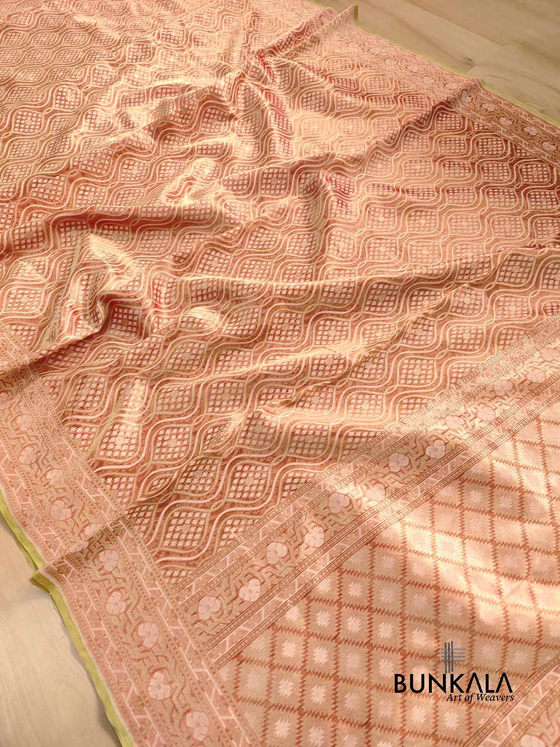Red Pure Soft Tissue Jaal Heritage Design Handloom Banarasi Saree