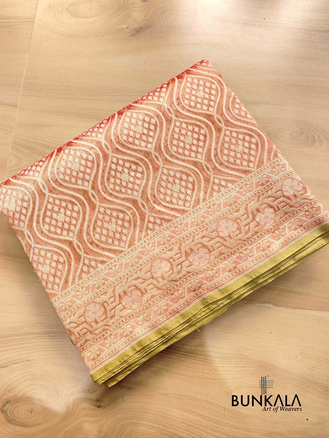 Red Pure Soft Tissue Jaal Heritage Design Handloom Banarasi Saree