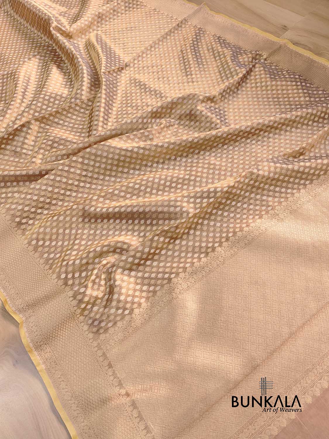 Brown Pure Soft Tissue Handloom Banarasi Saree with Allover Small Buti Design