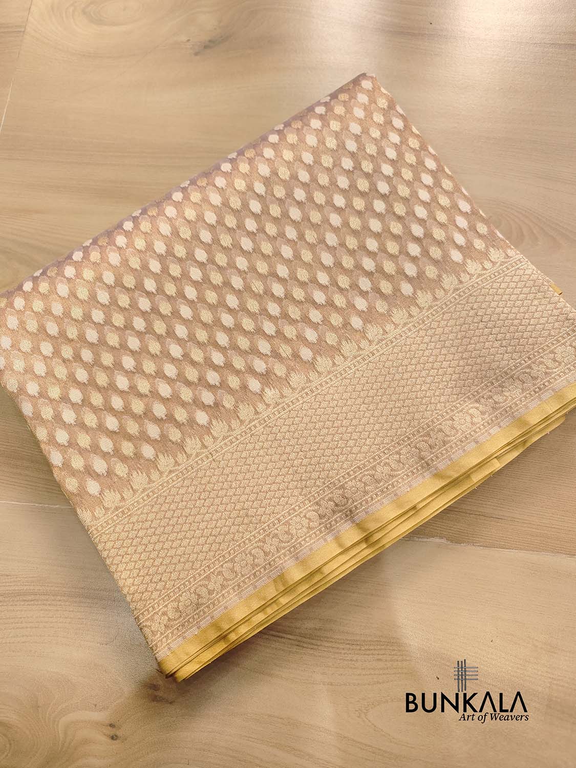 Brown Pure Soft Tissue Handloom Banarasi Saree with Allover Small Buti Design