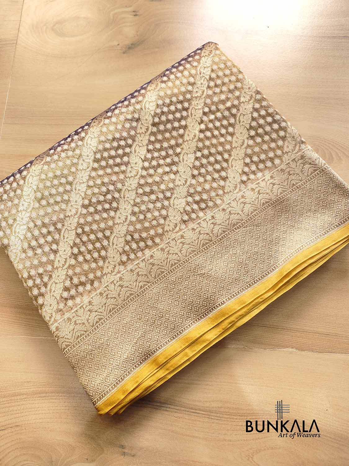 Brown Pure Soft Tissue Stripe Heritage Design Handloom Banarasi Saree