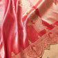 Bright Red Soft Pure Tissue Katan Silk Handloom Scalloped Border Plain Banarasi Saree