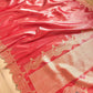 Bright Red Soft Pure Tissue Katan Silk Handloom Scalloped Border Plain Banarasi Saree