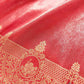 Bright Red Soft Pure Tissue Katan Silk Handloom Scalloped Border Plain Banarasi Saree