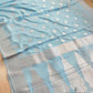 Sky Blue Georgette Silver Zari Weaved Allover Small Buti Banarasi Saree with Brocade Blouse