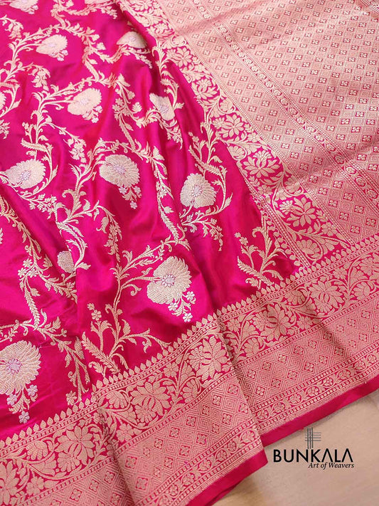 Reddish Pink Kadwa Jaal Banarasi Pure Katan Silk Handloom Saree