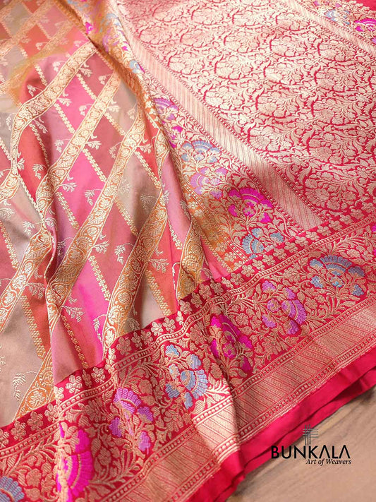 Multicolor Rangkat Kadwa Banarasi Pure Katan Silk Handloom Saree