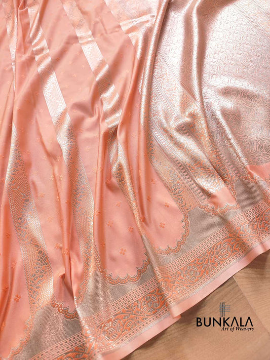 Pastel Peach Soft Mashru Silk Jamewar Weaved Banarasi Saree