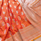 Orange Double Shade Soft Mashru Silk Jamewar Weaved Allover Paisley Buti Design Banarasi Saree