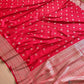 Bridal Red Soft Mashru Silk Jamewar Weaved Allover Leaf Buti Design Banarasi Saree