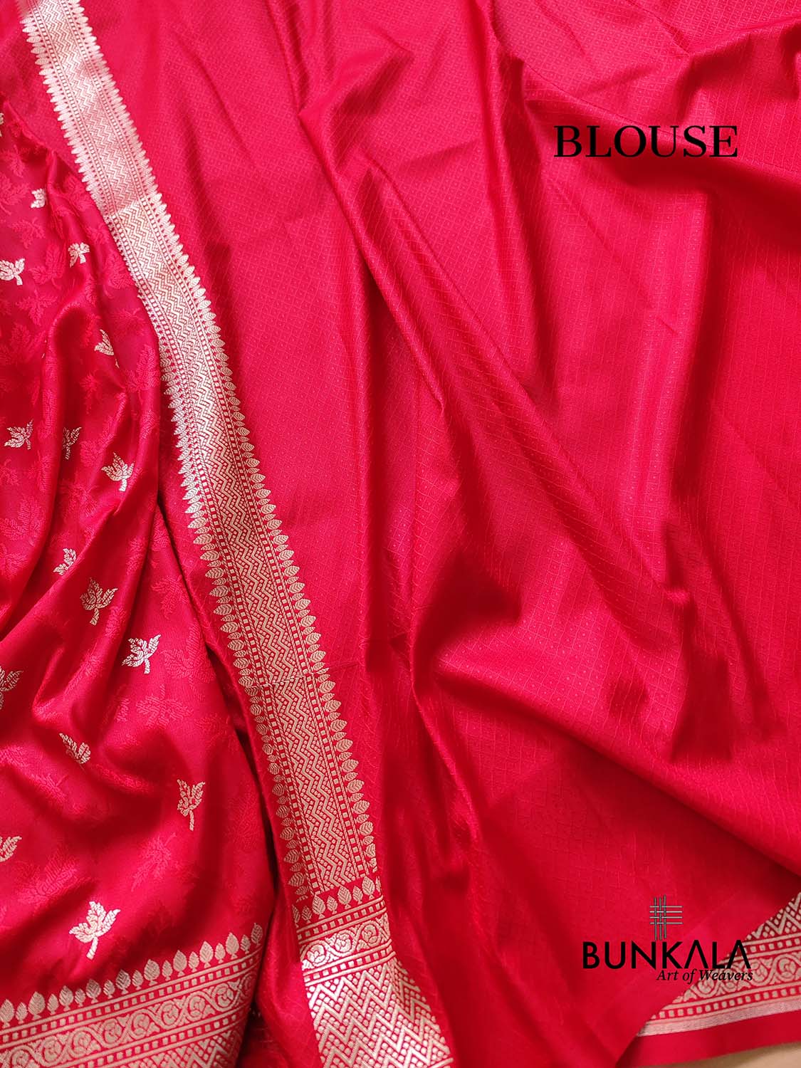 Bridal Red Soft Mashru Silk Jamewar Weaved Allover Leaf Buti Design Banarasi Saree