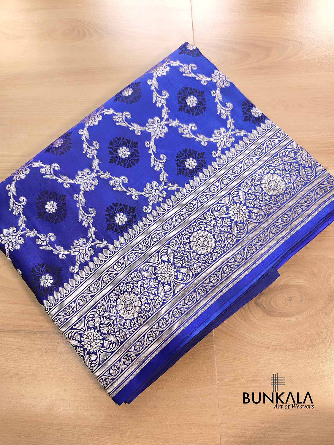 Royal Blue Soft Mashru Silk Jamewar Weaved Jaal Design Banarasi Saree