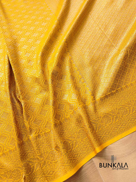 Vibrant Yellow Resham Silk Brocade Antique Zari Weaved Banarasi Saree