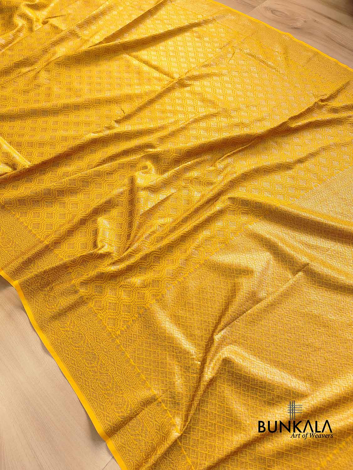 Vibrant Yellow Resham Silk Brocade Antique Zari Weaved Banarasi Saree