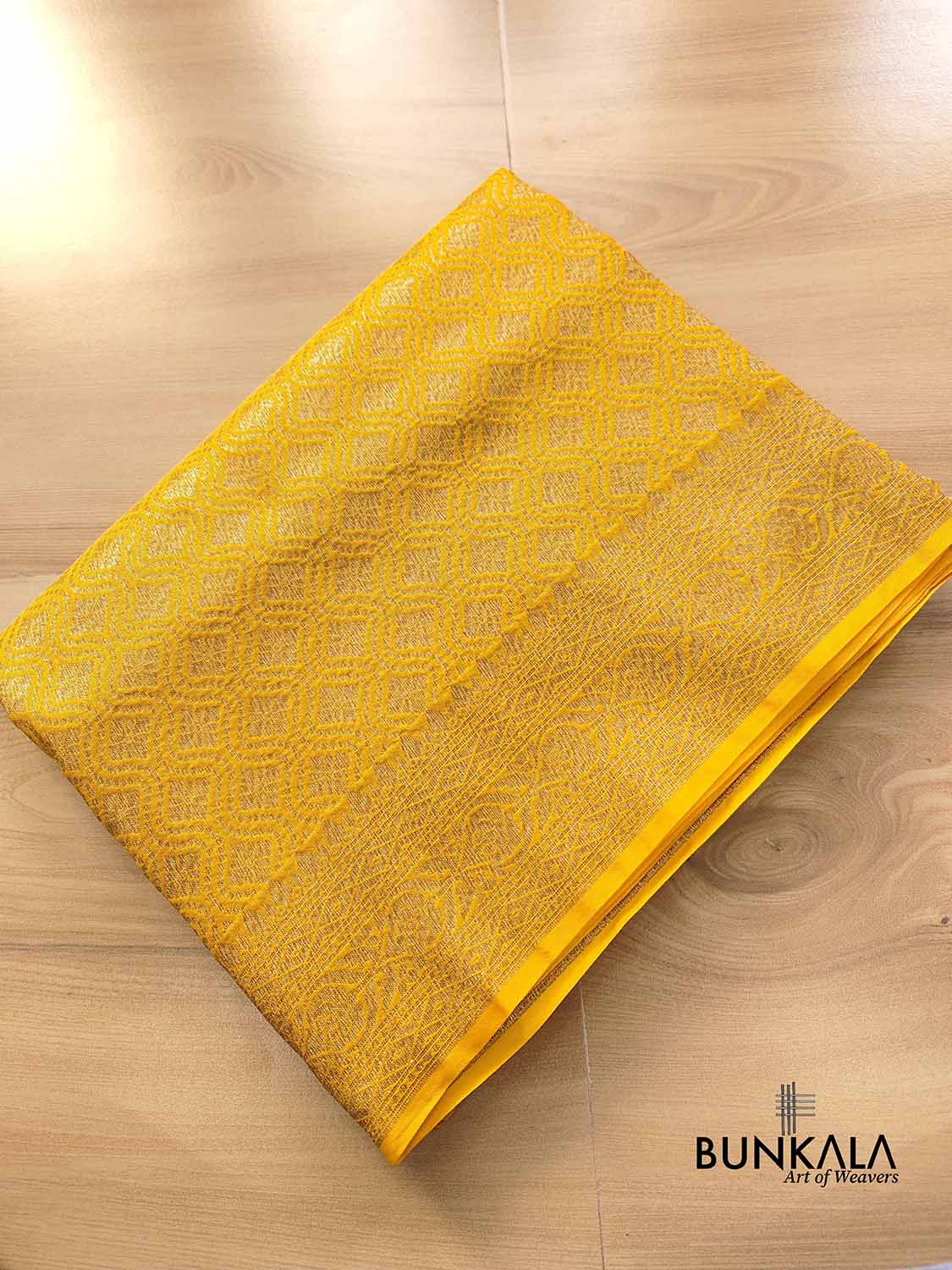 Vibrant Yellow Resham Silk Brocade Antique Zari Weaved Banarasi Saree