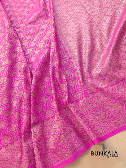 Deep Blush Pink Resham Silk Brocade Antique Zari Weaved Banarasi Saree