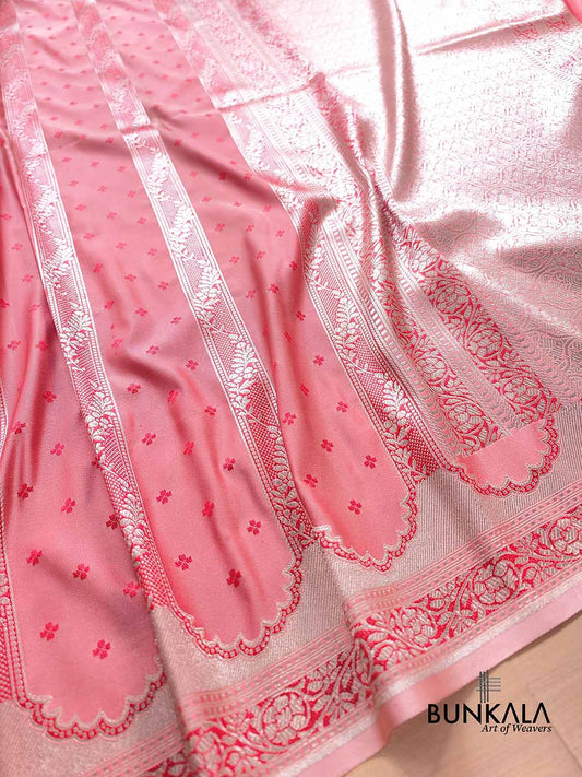 Light Pink Soft Mashru Silk Jamewar Weaved Banarasi Saree