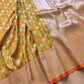 Green and Orange Double Shaded Soft Mashru Silk Jamewar Weaved Floral Jaal Design Banarasi Saree