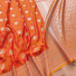 Bright Orange Soft Mashru Silk Jamewar Weaved Floral Jaal Design Banarasi Saree