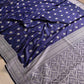 Navy Blue Soft Mashru Silk Jamewar Weaved Floral Jaal Design Banarasi Saree