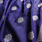 Navy Blue Soft Mashru Silk Jamewar Weaved Floral Jaal Design Banarasi Saree