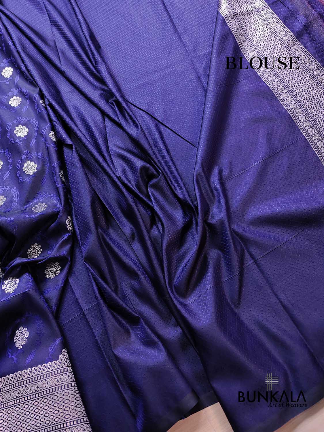 Navy Blue Soft Mashru Silk Jamewar Weaved Floral Jaal Design Banarasi Saree