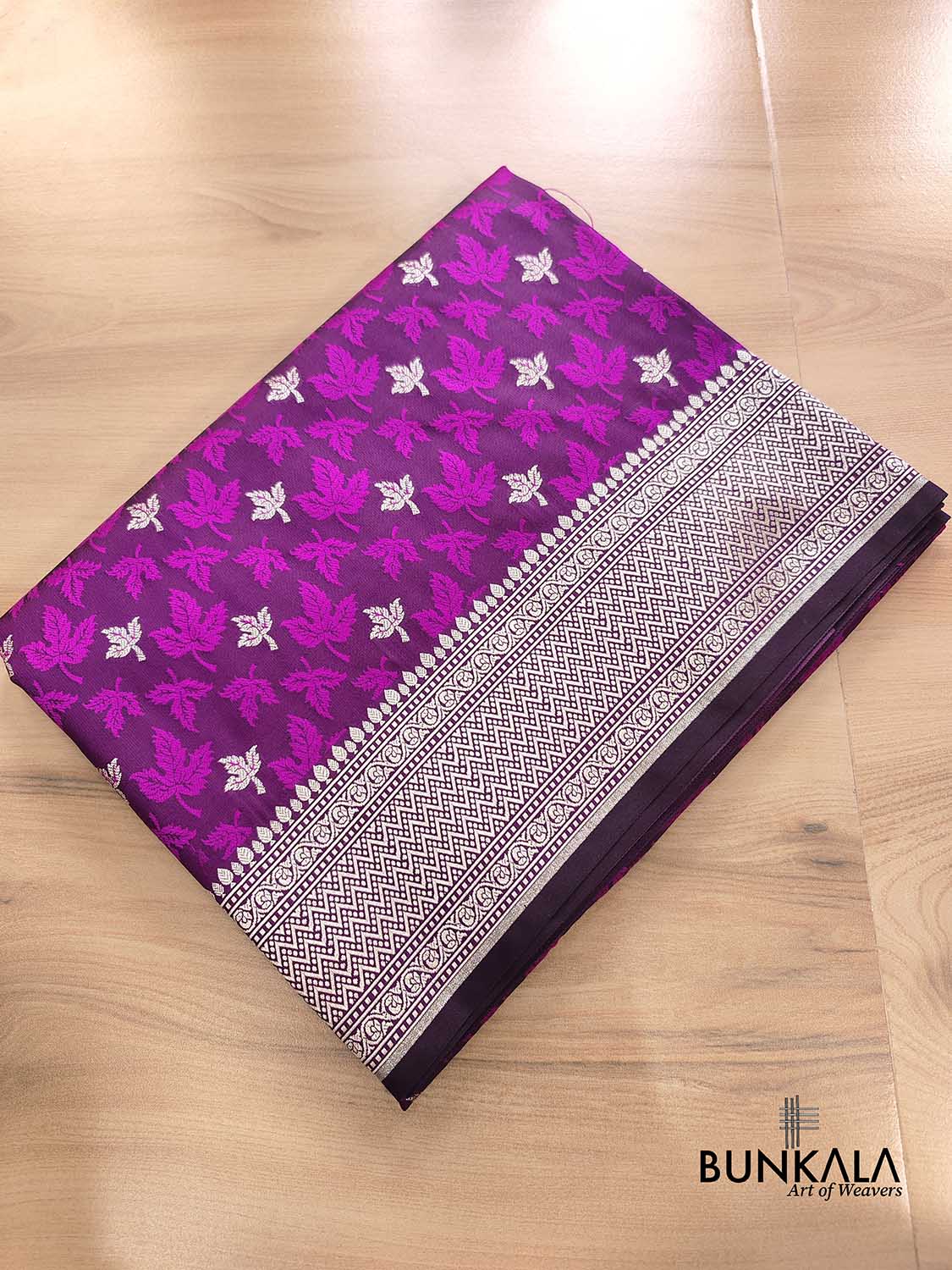 Purple Soft Mashru Silk Jamewar Weaved Leaf Design Banarasi Saree