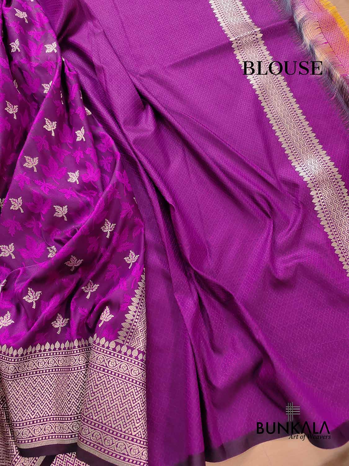 Purple Soft Mashru Silk Jamewar Weaved Leaf Design Banarasi Saree