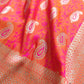 Pink and Orange Double Shaded Soft Mashru Silk Jamewar Weaved Allover Paisley Buti Design Banarasi Saree