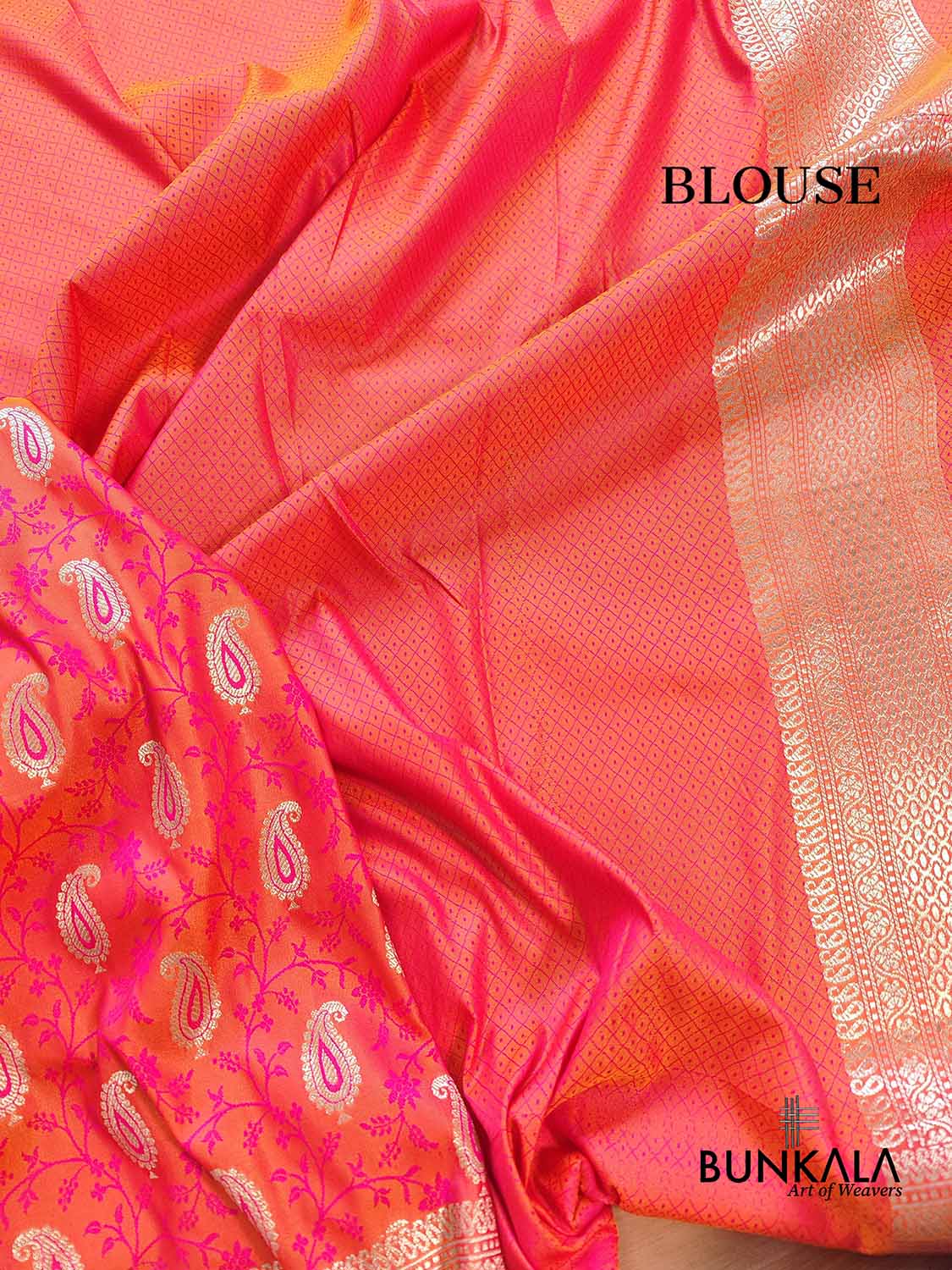 Pink and Orange Double Shaded Soft Mashru Silk Jamewar Weaved Allover Paisley Buti Design Banarasi Saree