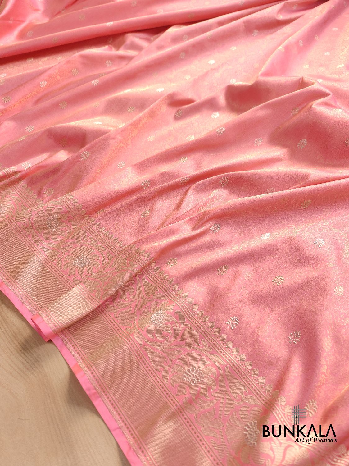 Pink Tanchui Handloom Pure Katan Silk Allover Sona Rupa Small Buti Banarasi Saree