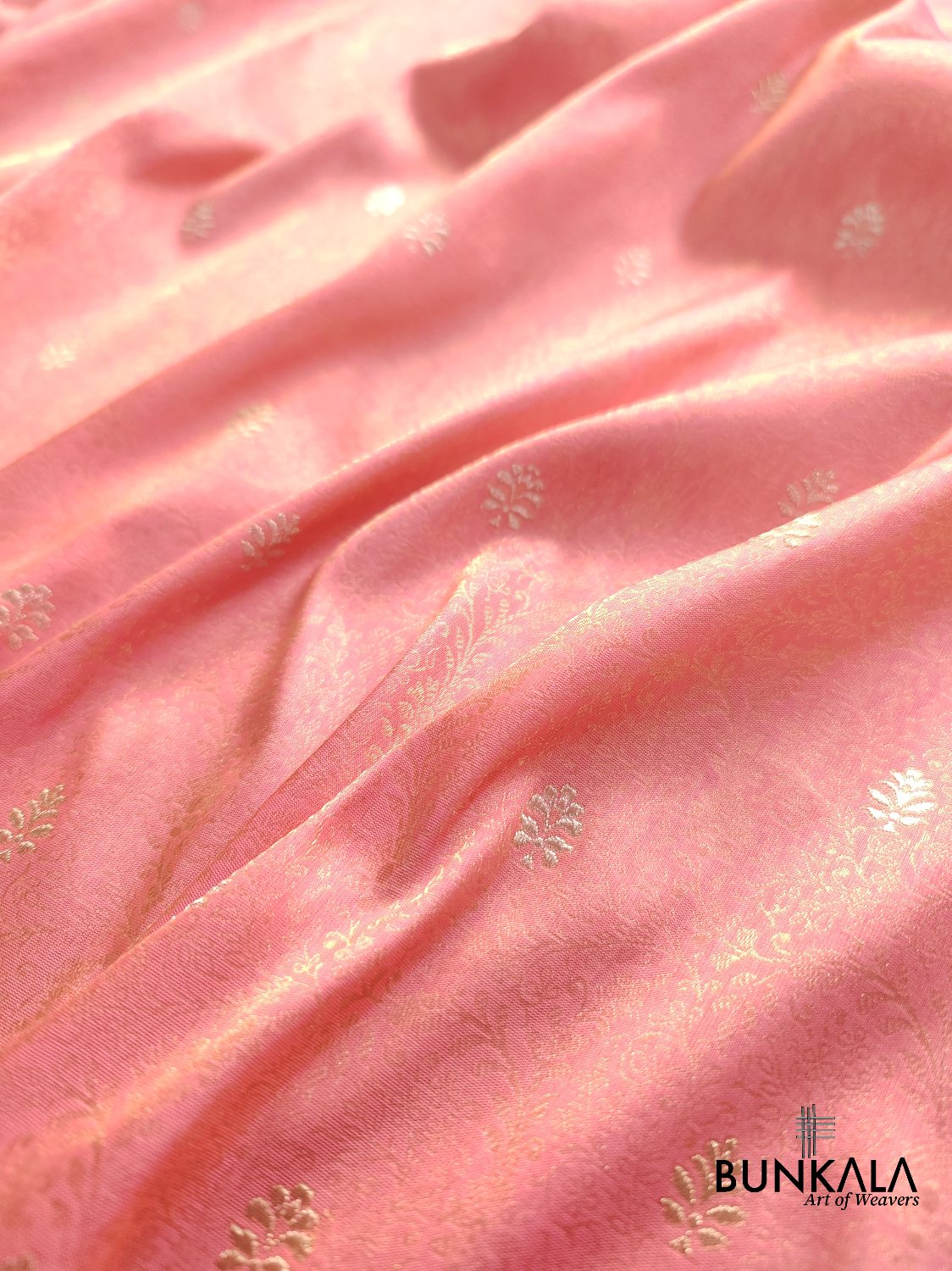 Pink Tanchui Handloom Pure Katan Silk Allover Sona Rupa Small Buti Banarasi Saree