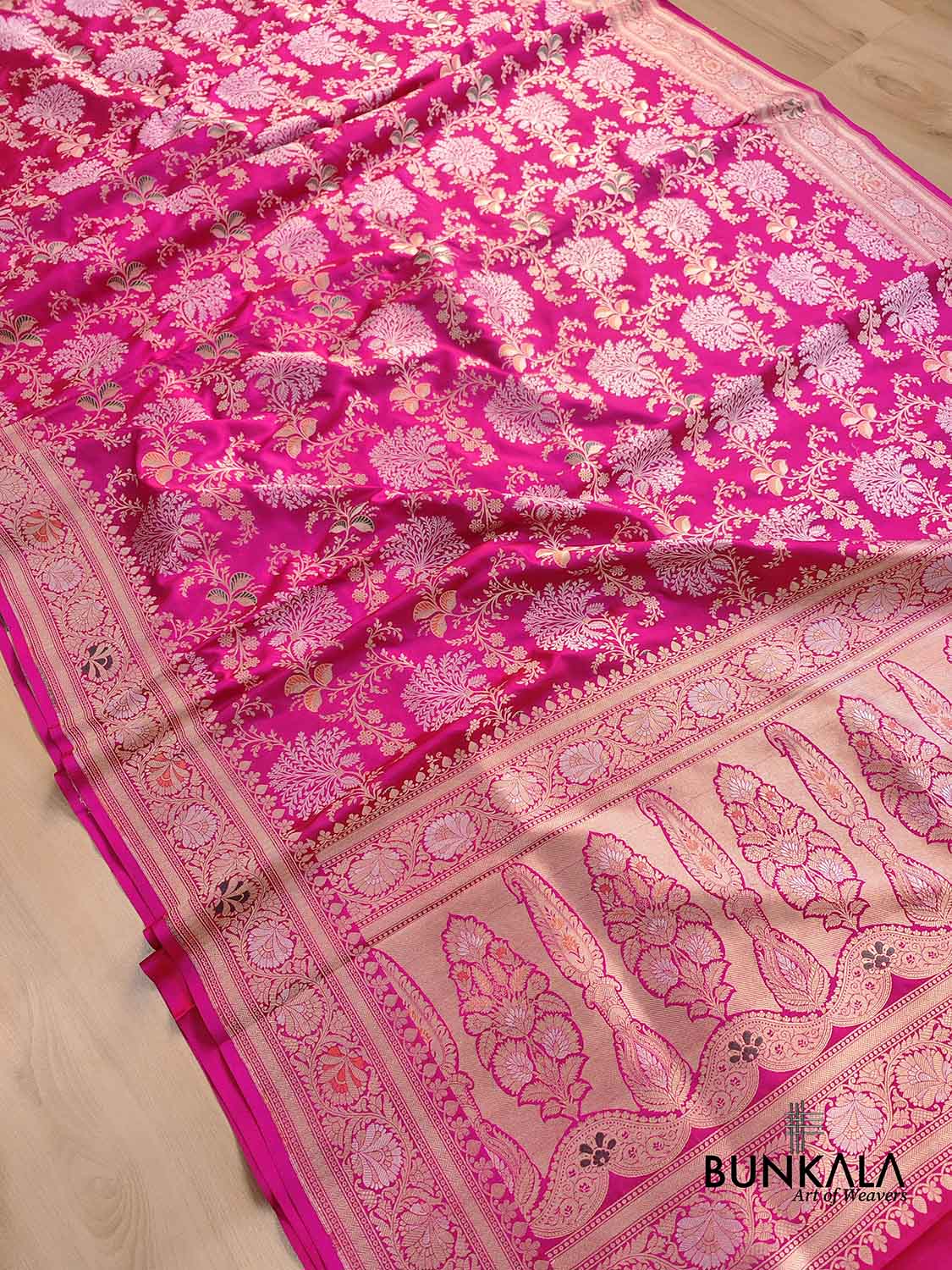 Pink Two Tone Color Pure Katan Silk Sona Rupa Floral Jaal Design Handloom Banarasi Saree